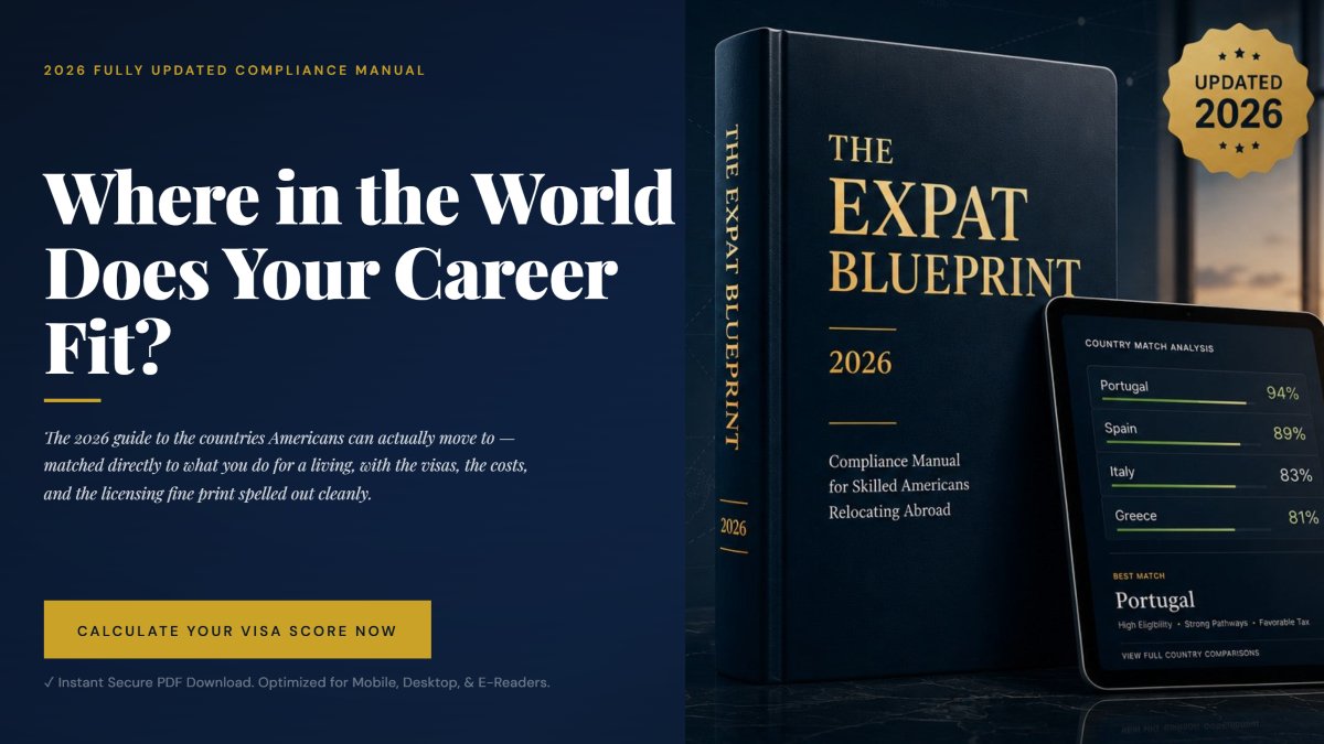 The Expat Blueprint 2026 compliance manual beside its country-match tool