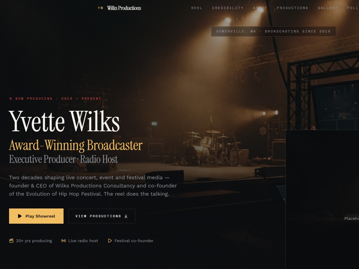Yvette Wilks Media website hero section